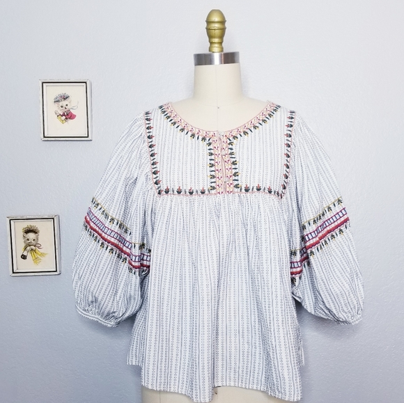 Zara Tops - Zara trf embroidered puff sleeve bohemian blouse